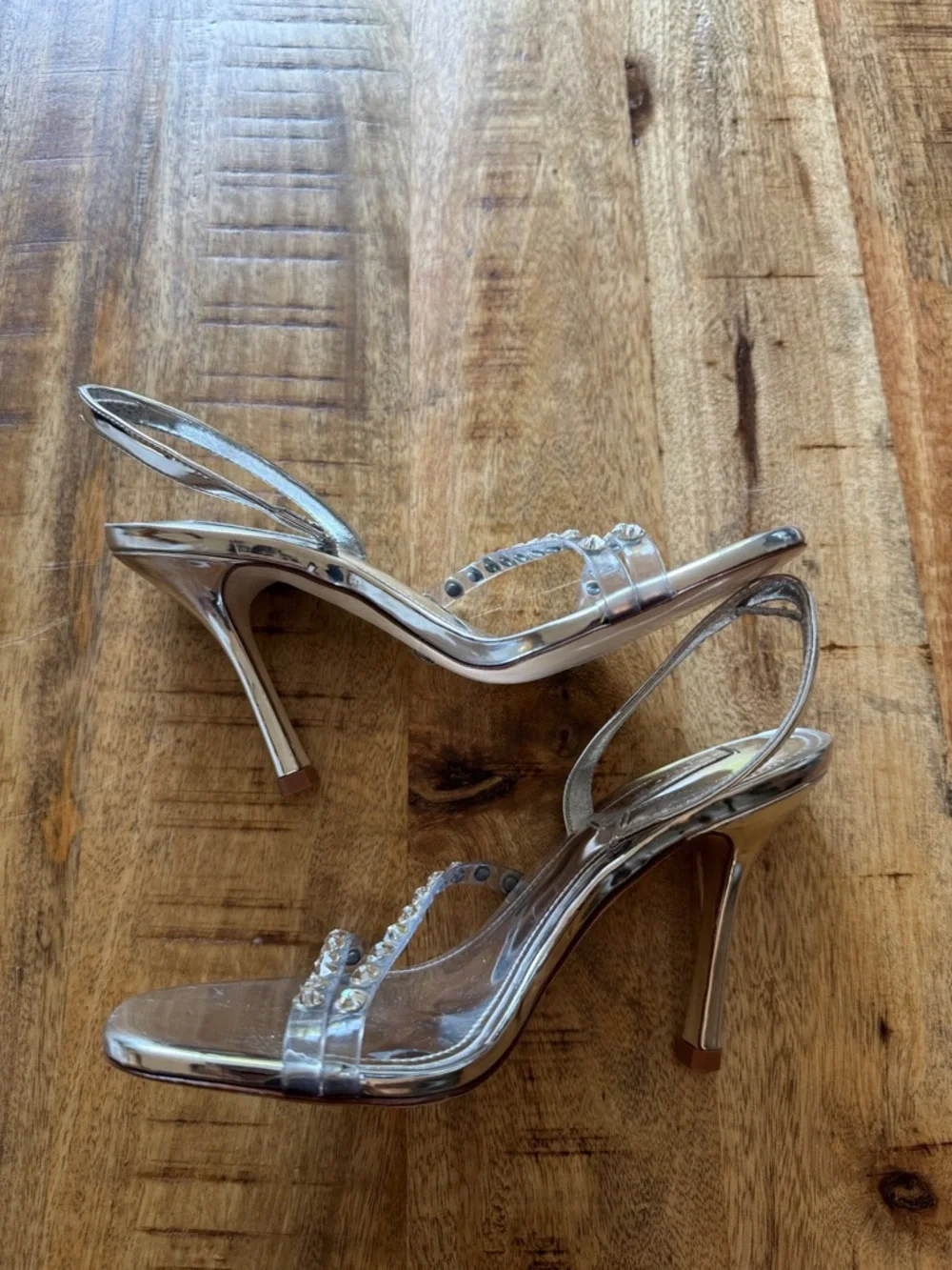 LARROUDE Annie heeled Sandals Silver Specchio Swarovski Crystals HEEL size 5 NEW